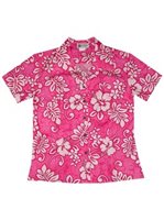 Aloha Republic Batik Hibiscus Pink Cotton Women's Hawaiian Shirt