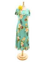 [USED ITEM] Two Palms Ceres Green Rayon Hawaiian Long Dress
