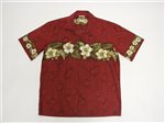 Winnie Fashion Hibiscus Red Cotton Men's Hawaiian Shirt