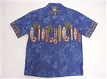 Winnie Fashion Long Board Blue Cotton Men's Hawaiian Shirt