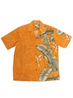 Winnie Fashion Leaf Orange Cotton Men's Hawaiian Shirt