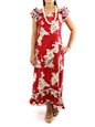 Pacific Legend Hibiscus Red Cotton Hawaiian Ruffle Long Muumuu Dress