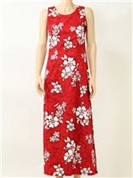 Pacific Legend White Hibiscus Red Cotton Hawaiian Tank Long Dress
