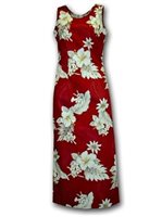Pacific Legend Hibiscus Red Cotton Hawaiian Tank Long Dress