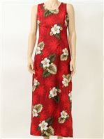 Pacific Legend Hibiscus Monstera Red Cotton Hawaiian Tank Long Dress