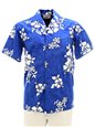 Pacific Legend White Hibiscus Blue Cotton Men&#39;s Hawaiian Shirt