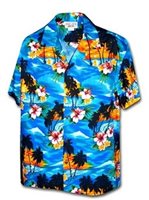 Pacific Legend Sunset Blue Cotton Men's Hawaiian Shirt