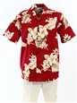 Pacific Legend Hibiscus Red Cotton Men&#39;s Hawaiian Shirt