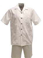 Pacific Legend White on White Cotton Men's Hawaiian Shirt