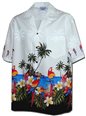 Pacific Legend Parrot  White Cotton Men&#39;s Border Hawaiian Shirt