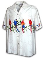 Pacific Legend Parrot  White Cotton Men's Border Hawaiian Shirt
