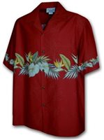 Pacific Legend Anthurium Red Cotton Men's Border Hawaiian Shirt