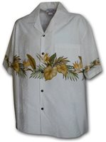 Pacific Legend Anthurium White Cotton Men's Hawaiian Shirt