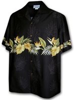 Pacific Legend Anthurium Black Cotton Men's Border Hawaiian Shirt