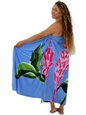 Pareo Island Torch Ginger Pink on Blue Premium Hand Printed Pareo Sarong