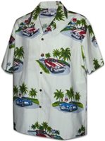 Pacific Legend Cars Cream Cotton Men's Hawaiian Shirt