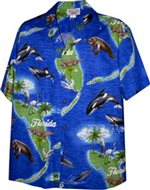 Pacific Legend Florida Blue Cotton Men's Hawaiian Shirt