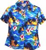 Pacific Legend Sunset Blue Cotton Women&#39;s Fitted Hawaiian Shirt