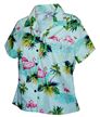 Pacific Legend Flamingos Sage Cotton Women&#39;s Fitted Hawaiian Shirt
