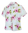 Pacific Legend Plumeria Pink Cotton Women&#39;s Fitted Hawaiian Shirt
