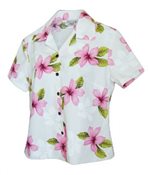 Pacific Legend Plumeria Pink Cotton Women's Fitted Hawaiian Shirt