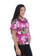 Pacific Legend Plumeria &amp; Monstera Pink Cotton Women&#39;s Fitted Hawaiian Shirt