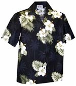 Pacific Legend Hibiscus Monstera Black Cotton Women's Hawaiian Shirt