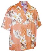 Pacific Legend Hibiscus Peach Cotton Women's Hawaiian Shirt