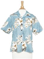 Pacific Legend Hibiscus Blue Cotton Women's Hawaiian Shirt