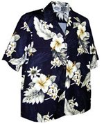 Pacific Legend Hibiscus Navy Cotton Women's Hawaiian Shirt