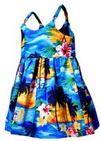 Pacific Legend Sunset Blue Cotton Toddlers Hawaiian Bungee Dress