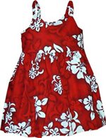 Pacific Legend White Hibiscus Red Cotton Toddlers Hawaiian Bungee Dress