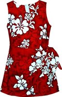 Pacific Legend White Hibiscus Red Cotton Girls Hawaiian Sarong Dress