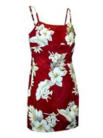 Pacific Legend Hibiscus Red Cotton Hawaiian Spaghetti Short Dress