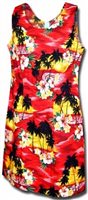 Pacific Legend Sunset Red Cotton Hawaiian Tank Short Dress