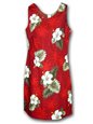 Pacific Legend Hibiscus Monstera Red Cotton Hawaiian Tank Short Dress