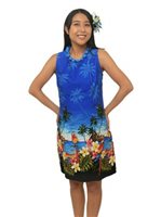 Pacific Legend Parrot Blue Cotton Hawaiian Tank Short Dress