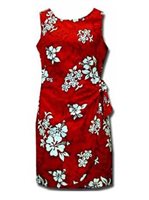 Pacific Legend White Hibiscus Red Cotton Hawaiian Sarong Short Dress