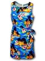 Pacific Legend Sunset Blue Cotton Hawaiian Sarong Short Dress