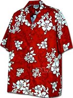 Pacific Legend White Hibiscus Red Cotton Boys Junior Hawaiian Shirt