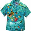 Pacific Legend Tropical Fish Turquoise Cotton Boys Junior Hawaiian Shirt