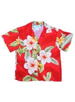 Two Palms Leilani Red Rayon Boys Hawaiian Shirt
