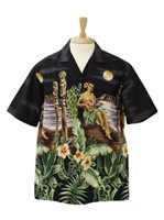 Winnie Fashion Hula Girl Black Cotton Men's Hawaiian Shirt