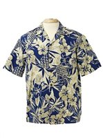 Two Palms Pineapple Garden Navy Cotton Men's Hawaiian Shirt