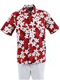 Royal Hawaiian Creations Plumeria Red Cotton Men&#39;s Hawaiian Shirt