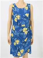 Two Palms Orchid Fern Blue Rayon Hawaiian Sarong Short Dress
