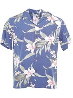 Two Palms Pali Orchid  Blue Rayon Men's Hawaiian Shirt