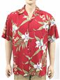 Two Palms Pali Orchid Red Rayon Men&#39;s Hawaiian Shirt