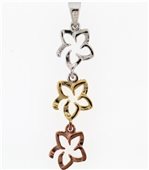 Paradise Collection Sterling Silver White, Yellow, Pink Tri-Color Collection Open Plumeria Pendant
