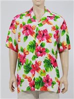 Two Palms Hibiscus Watercolor White Rayon Men's Hawaiian Shirt